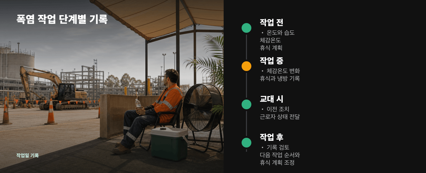 폭염 작업 전 작업 중 교대 작업 후 운영 흐름