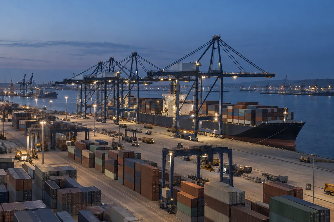 Container terminal at night